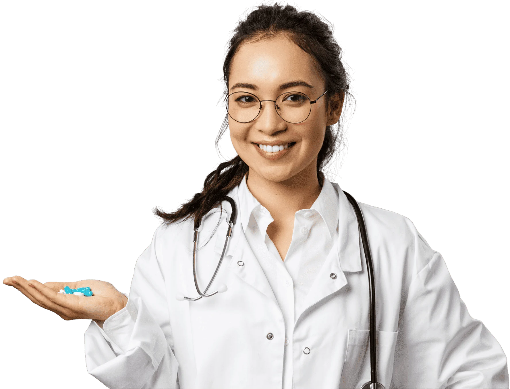 Doctor smiling and holding out hand